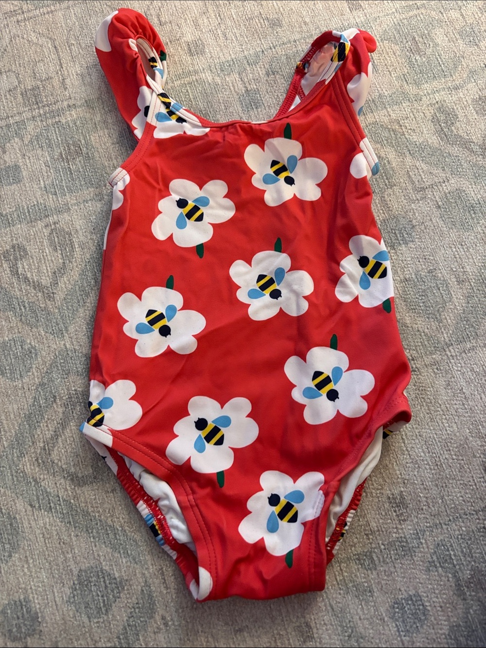 Hanna Andersson Red Floral Bee One-Piece Swimsuit